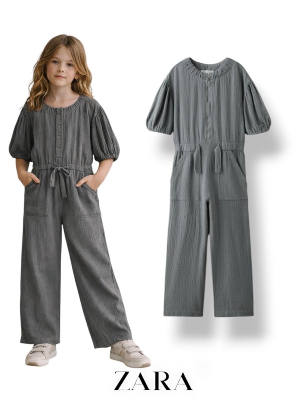 ZARA Girls Anthracite Gray Textured Jumpsuit NWT Sizes 7 8 10 12